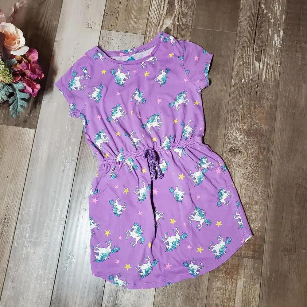Extremely Me Casual Purple Unicorn Tie Waist Dress Size Large 10-12